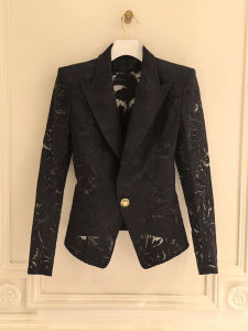 Luxurious French Style Lace Patchwork Waist-Tightening Blazer Women