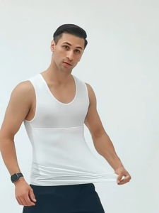 TTO-B001 Mens Slimming Compression Shirt | Chest & Belly Shaping Vest | Mens Professional Slimming Compression Vest | Body Shaping & Posture Support
