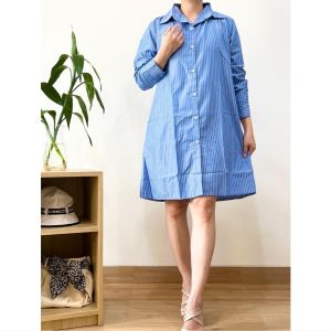 ●ECLAIRE● 0IS Dress Mini Longsleeves Lengan Panjang Salur Stripe Garis Kasual Kerja Casual Kantor Basic Dasar Mode Gloriana