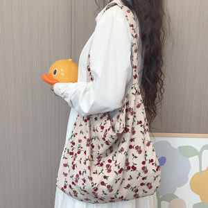 Large Capacity Canvas Shoulder Bag Crossbody Artistic Countryside Style Lazy Spring Summer Ins Trend Womens Handbag Commute