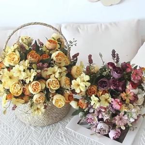 Artificial Silk Tea Bud Flowers Wedding Bridal Bouquet Home Room Table Vase Yard Party Arrangement DIY Deocrative Gift Scrapbook