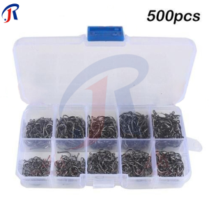 R.joy-1000 Pcs Kail Pancing Aneka Ukuran Bahan Baja Karbon Dengan Tali Pengait 100 500pcs Fishing Hook Set High Carbon Steel Barbed Fishhooks for Saltwater Freshwater Fishing Accessories