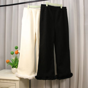 Thickened Fleece Womens High Waist Straight Leg Pants Warm Trousers for Cheongsam Traditional Chinese Cotton Pants Autumn Winter Long Pants