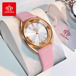 Fatelove jam tangan wanita waterproof original 2024 women watch new design korean style luxury diamond dial leather strap casual ladies watch