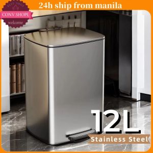 12L Premium Stainless Steel Tall & Thin Pedal Trash Can Bathroom Toilet Kitchen Bin