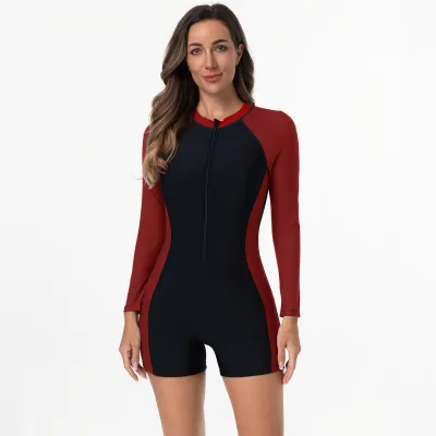 Womens One-Piece Swimsuit Surfing Wetsuit Long Sleeve Front Zipper Design Quick Dry High Elasticity Diving Suit Sexy Bodycon