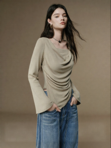 SUSHE | Elastic Water-Washed High-End Swing Neck Fitted Flare Sleeve Knit Sweater