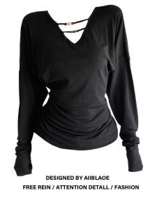 plus Size Slim Fit Long Sleeve V-Neck Black T-Shirt Womens Fashion Autumn Style Beaded Decoration Commute Style Inner Wear