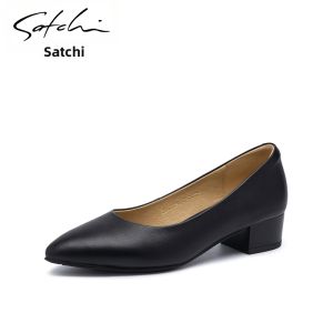 Comfortable Work Single Shoe for Women Pointed Toe Low Top Mid Heel