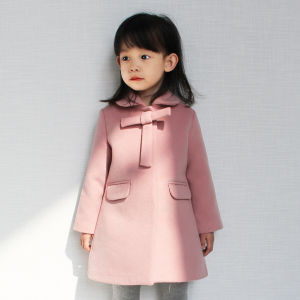 เสื้อโค้ทเด็กผู้หญิงสีชมพู ขนแกะผสม แขนยาว ปกติ ปกขนสัตว์ ฤดูใบไม้ร่วง/ฤดูหนาว เสื้อผ้าเด็ก เสื้อโค้ทเด็กผู้หญิง