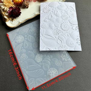 3D embossed folder with textured background design for "Ocean Treasure Relief Feast in Olive Green Tone" used to add texture de