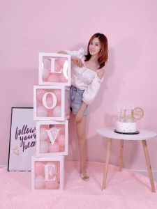 Transparent Balloons Name Box With Letter Home Decor Baby Shower Boy Girl Surprise Balloon Wedding Valentines Decoration Stand Lettering Name Backdrop Birthday Diy Anniversary Christening Decor Party