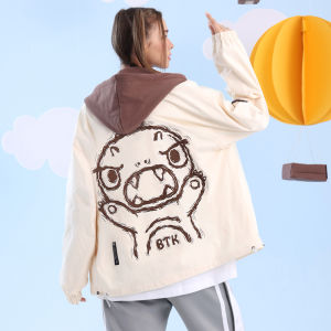 BTK Trendy Little Monster Fake Two-Piece Hooded Jacket Mens Spring and Autumn New Loose Student Ins Casual Couple Coat