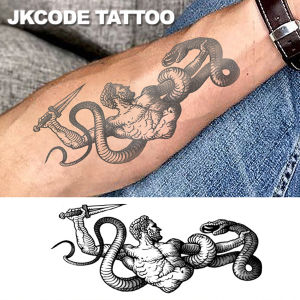 Herbal Tattoo Stickers Snake-Slaying Warrior Sword Cool Mens Tattoo Large Size Temporary Tattoo for Hands and Feet Long-Lasting Waterproof for 15 Days