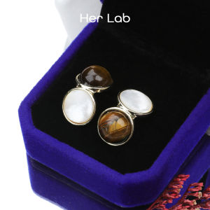 Her Lab Jewelry | Fashionable and versatile natural mother-of-pearl earrings high-grade brown tiger eye stone earrings retro French ladies jewelry