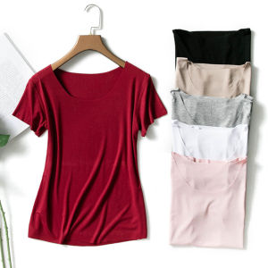 Modal Seamless Short Sleeve T-shirt Womens Summer Thin Outerwear Top Silm Plus Size Inner Versatile round Neck Bottoming Shirt