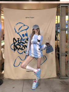 Áo Thun Cổ Tròn Tay Dài Dáng Rộng Họa Tiết Sọc Màu Trắng Mùa Thu 2024 Áo Thun Thể Thao Thường Ngày Cho Nữ Của Thương Hiệu Dkmelissa