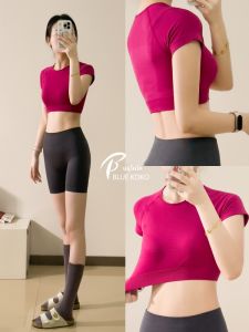 เสื้อยืดคอกลมแขนสั้นสำหรับโยคะ Blue XiaoKe แห้งเร็ว ฟิตเนส ออกกำลังกาย วิ่ง ปั่นจักรยาน ชุดฝึกซ้อม สำหรับผู้หญิง