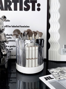 Luxury Rotating Makeup Brush Storage Holder Transparent Cosmetic Lipstick Organizer Desk Organizer Plastic round Bucket