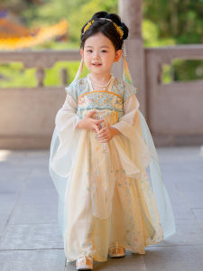 Cute Autumn Girl Hanfu Dress Childrens National Style Girls Traditional Chinese Costume Cheongsam Long Sleeve Square Collar