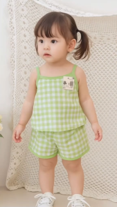 COMBO 35 Bộ Quần Áo 2 Dây Bé Gái Thun Tăm Lạnh Họa Tiết Caro Đồ Bộ Mùa Hè Bé Gái Size 6-16kg