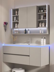 Non-Standard Customized Intelligent Hidden Push-Pull Bathroom Cabinet Combination Cream Style Solid Wood Wash Basin Washstand Wash Basin