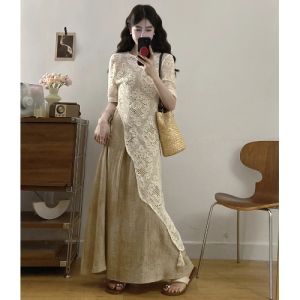 RELNLEX | Bộ Áo Blouse và Đầm Thiết Kế Retro Trung Quốc Mới có Ren cho Phụ Nữ Cỡ Lớn