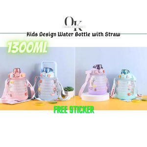 1300ml Water Bottle With Straw Kid Tumbler Adult Student Gradient Color BPA Free Leakproof Reminder Time Botol Air