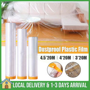 20M Masking Film with Tape Protection Covering Plastic Cover Furniture Sofa Drop Cloth Sheet Dust Protection Masking