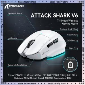 ATTACK SHARK | Attack Shark V6 65g Lightweight Gaming Mouse PAW3311 25000 DPI 3-Mode Wired 2.4G BT 400IPS 40G 100M Clicks Mouse For PC Gamer