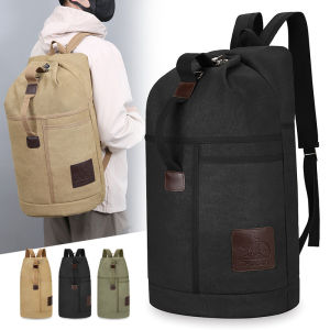 Canvas Sports Shoulder Bag Round Bucket Bag Travel Computer Backpack Mens Bag Large Capacity Schoolbag Storage Bag