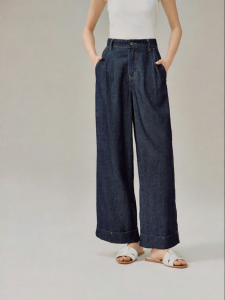 INMAN | Tencel Fabric Original Color Wide Leg Turn-up Cropped Jeans