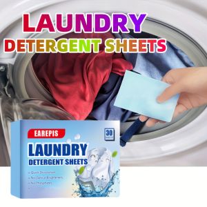30Pcs Concentrated Laundry Detergent SheetsPowerful Stain RemovalOdor EliminatorFresh ScentLightweight and Portable for Home