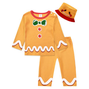 Baby Christmas Gingerbread Man Costume Girls Boys Clothing Set Toddler Ginger Bread Cosplay Outfit Long Sleeve Pants Set 3PCS