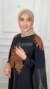 Grosiran - Gamis Abaya Hitam Terbaru Jersey Mix Ceruti Aplikasi Mote Hawa 718