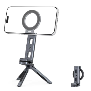 CAMOLO | CAMOLO Dual-sided Magnetic Phone Tripod with Clip Desk Mount Foldable Phone Holder for iPhone 17/16/15 Airplanes Travel Holder