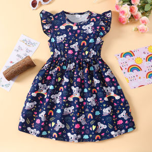 2024 Summer Dress Kids Girl Fashion: Cartoon Koala Short Sleeve Options