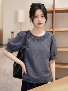 YIKEMAI | Elegant Lace Stitched Short Sleeve Summer Top Blouse
