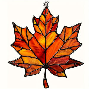 Maple Leaf Suncatcher Stained Glass Window Hanging Decor Glittering Fall Ornament For Thanksgiving Christmas Home Festival Gift