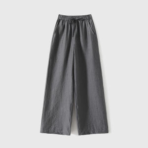 Textured Rope Drawstring Straight Linen Blend Leisure Pants
