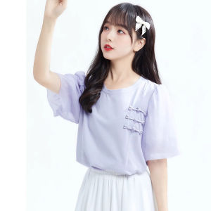 WANGGONGZHU | Elegant Pure Cotton Short Sleeve T-Shirt Womens New Chinese Style Button Design Summer Slimming Top Princess Style Commute