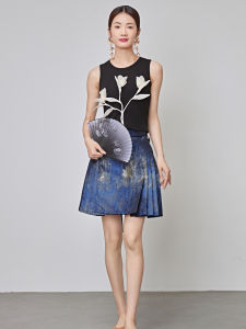 Retro Chinese Style Galaxy Color Half-length Skirt Heavy Embroidery A-line Mini Skirt for Daily Commuting Versatile Design