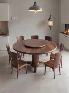 New Chinese Style round Dining Table And Chair Set with Black Walnut Wood Solid Wood Dinner Table for Hotel Villa Restaurant