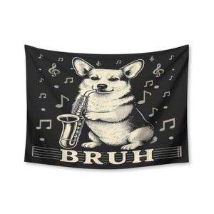 VIKAMA Funny Corgi Playing Saxophone Tapestry Fashion Personality Wall Hanging Bedroom Dormitory Aesthetic Home Decor