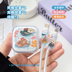 Transparent Printed Charging Cable Protector Case for iPhone 17 pro Fast Charge 40W Dual Type-C Winding Rope Anti-Breaking