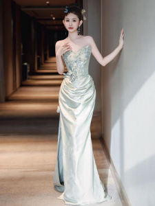 ชุดราตรีผู้หญิง ชุดกี่เพ้าจีน ชุดแต่งงาน ชุดกี่เพ้าจีน ชุดราตรีแบบมีสายรัด ชุดราตรีสไตล์วินเทจ ชุดราตรียาวปานกลาง