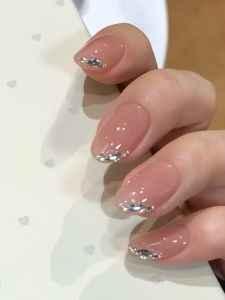 Handmade Nail Tips French Style Simple Nude Color Pure Desire Ice through Fake Nails Student Daily Medium Long Wearable Nails