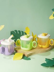 SK-C1053 Gelas Minum Anak Baby Training Cup 300ML Motif Buaya dengan Pegangan dan Sedotan Silikon