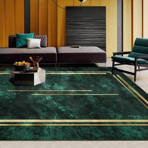 Modern Minimalist Luxury Green And Gold Line Carpet
