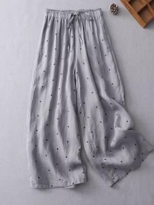 Quần Dài Kẻ Sọc Cotton Lanh Rộng Rãi Mùa Hè Cho Nam Quần Dài Ống Rộng Quần Dài Nine Points Sembach Phong Cách Thường Ngày Thoải Mái Thoáng Khí